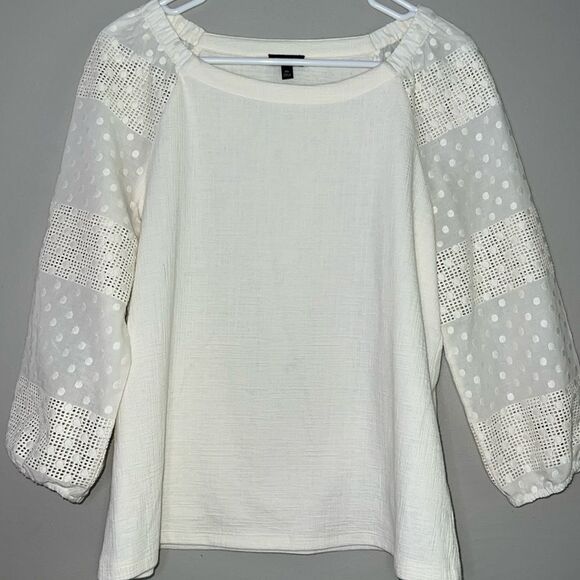 Talbots Petite Eyelet Sleeve Peasant Top - Picture 1 of 8